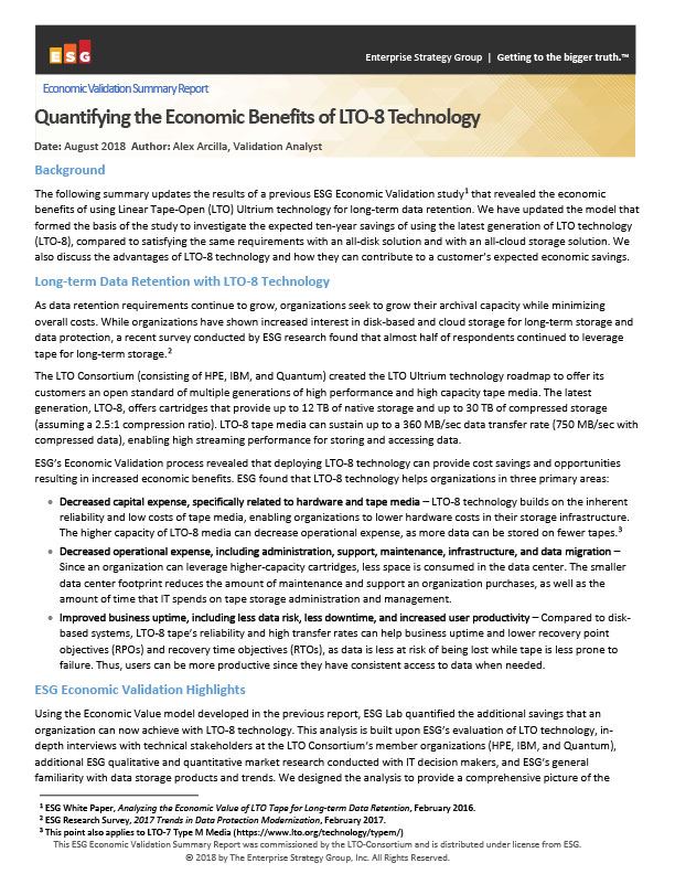 ESG Quantifying the Economic Benefits of LTO-8 Technology